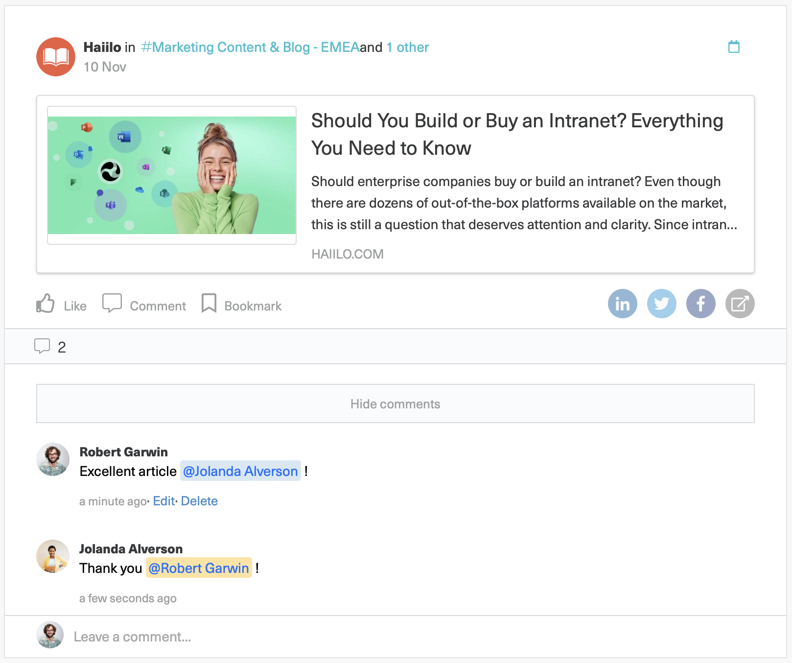 commented and tagged article