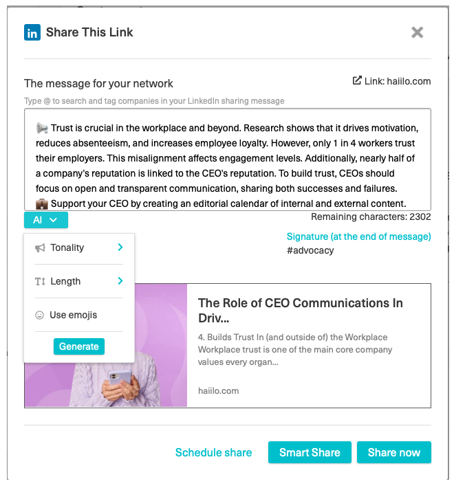 generating an ai sharing message when in share modal.png