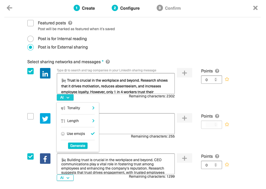 generating an ai sharing message when in post creation.png