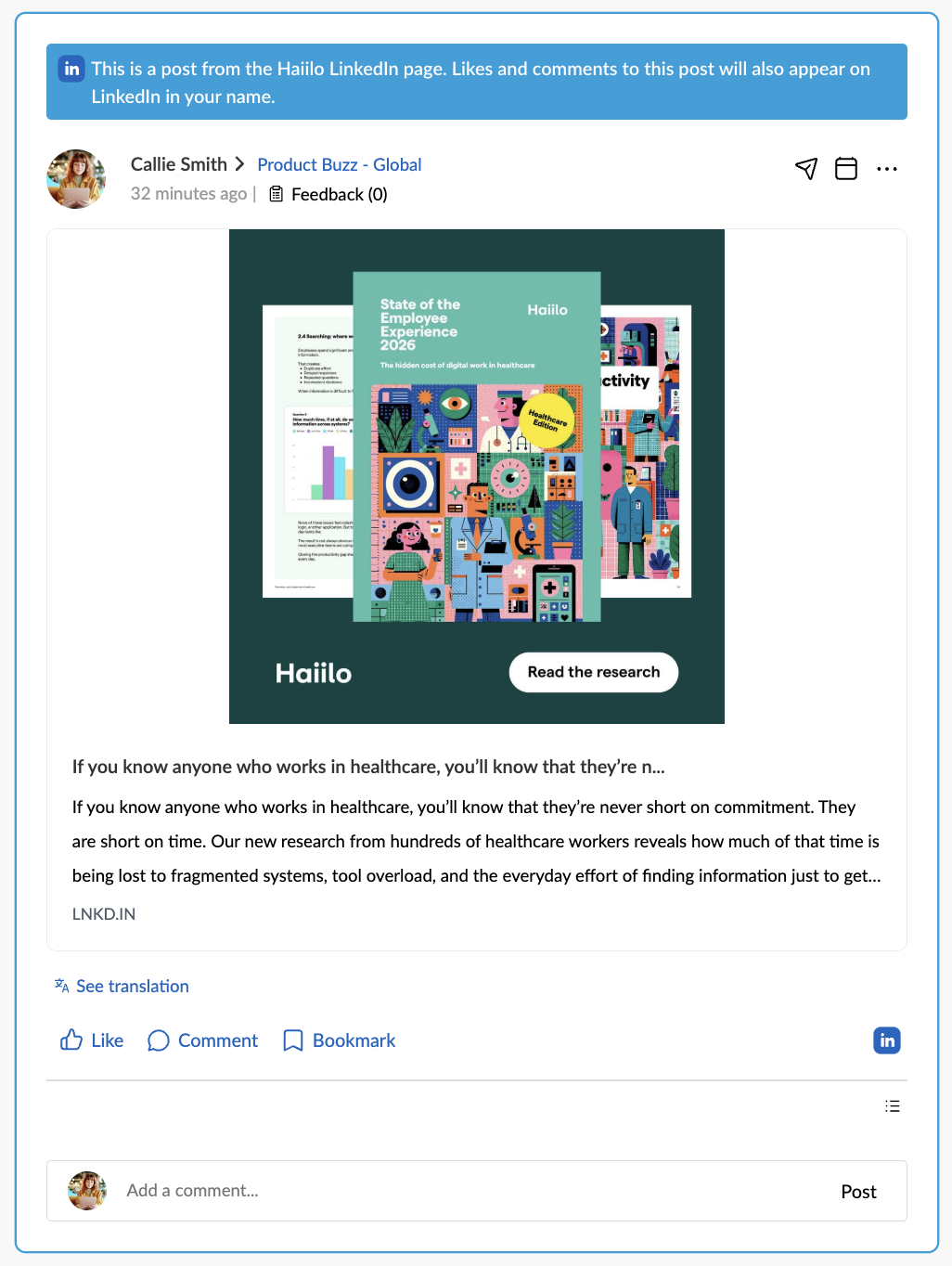 LinkedIn company post in Haiilo.png